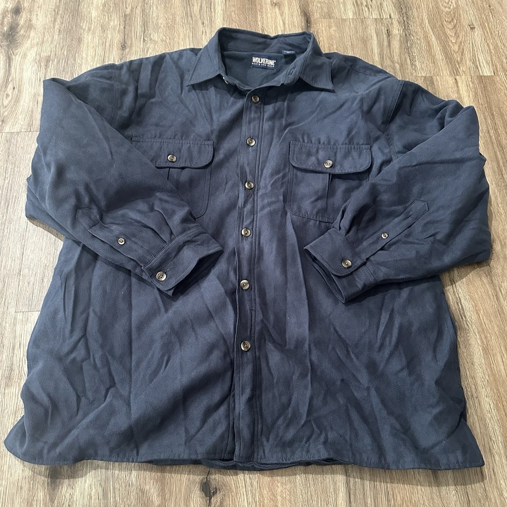 Wolverine‎ Heavyweight Flannel Shirt Men's XL Blue Long Sleeve Workwear